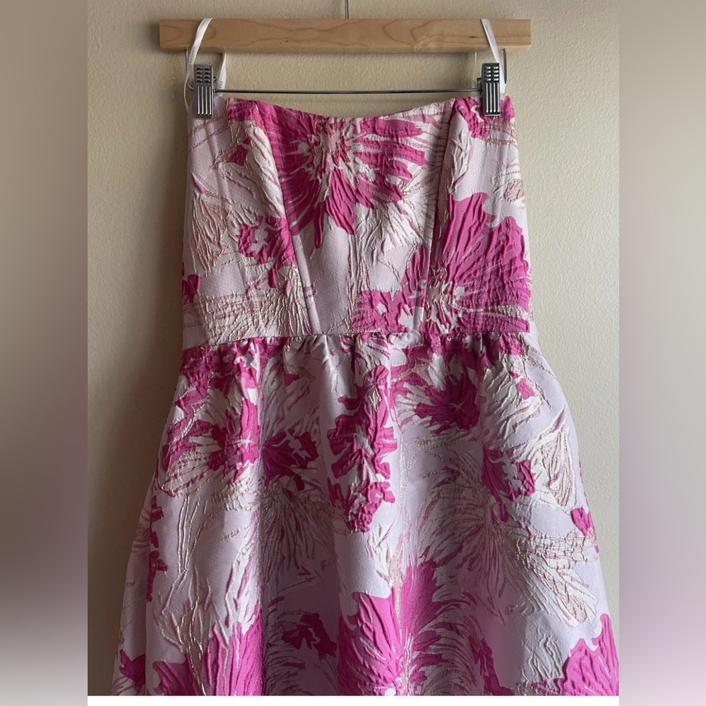 Dessy Collection CAT EYE CORSET HIBISCUS PINK FLORAL JACQUARD HIGH LOW Dress 6R - Picture 4 of 12